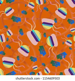 Amazing new multicolored sea cap sailor with tape background seamless.