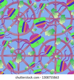 Amazing new multicolored sea cap sailor with tape background seamless.