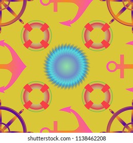 Amazing new multicolored sea glamorous fairy anchor background sun seamless.
