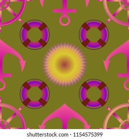 Amazing new multicolored sea glamorous fairy anchor background sun seamless.
