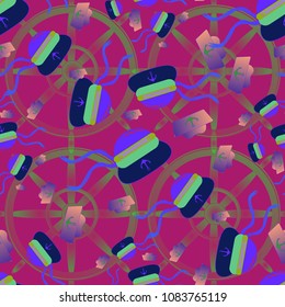 Amazing new multicolored sea hat seaman with ribbon background seamless.