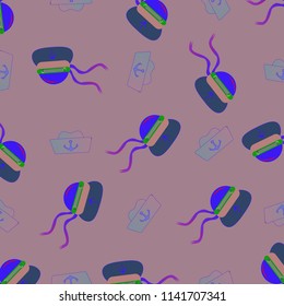 Amazing new multicolored sea hat seaman with ribbon background seamless.