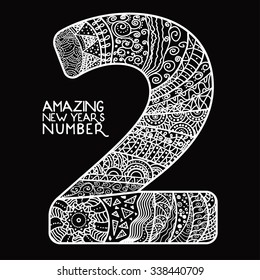 Amazing New Year's numbers. Vector. Creative bohemia concept cards, tickets, branding, logo, label. Black and white