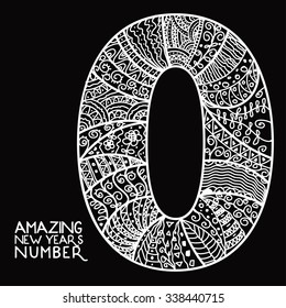 Amazing New Year's numbers. Vector. Creative bohemia concept cards, tickets, branding, logo, label. Black and white