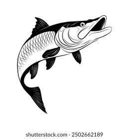 Amazing Northern Pike Leaping Out of Water - High-Quality Vector Illustration