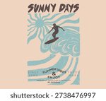 Amazing ocean wave artwork. Sunshine paradise artwork. Summer good vibes vector graphic design for apparel, stickers, posters, background and others.