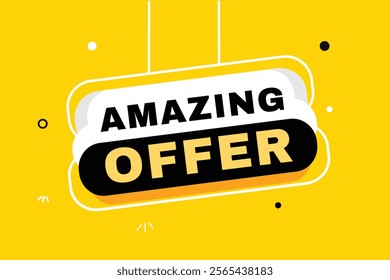 Amazing offer banner hanging style yellow colour template. Vector element set design.