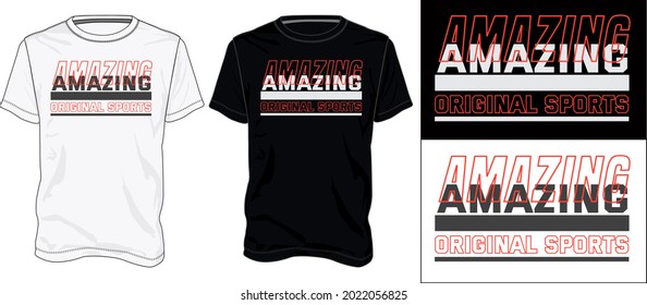 Amazing Original Sports Typography text Chest print t shirt design White and Black Template view. Apparel t shirt design vector art illustration.