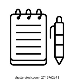 An amazing outline icon of notepad with pen, trendy vector