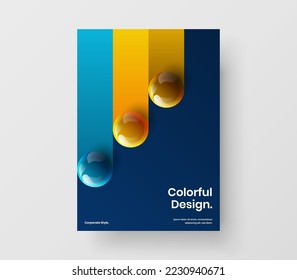 Amazing pamphlet A4 design vector concept. Simple 3D spheres catalog cover layout.