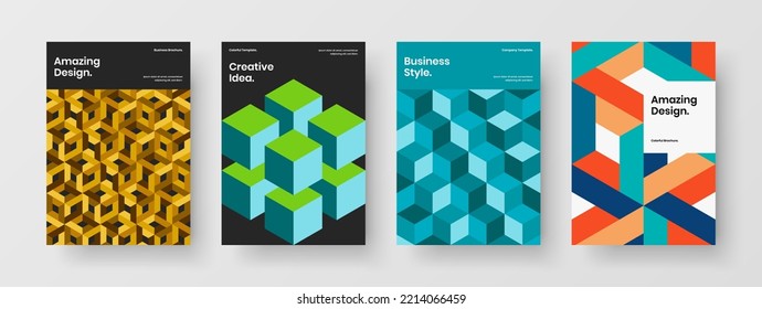 Amazing pamphlet vector design concept composition. Unique geometric hexagons brochure illustration bundle.