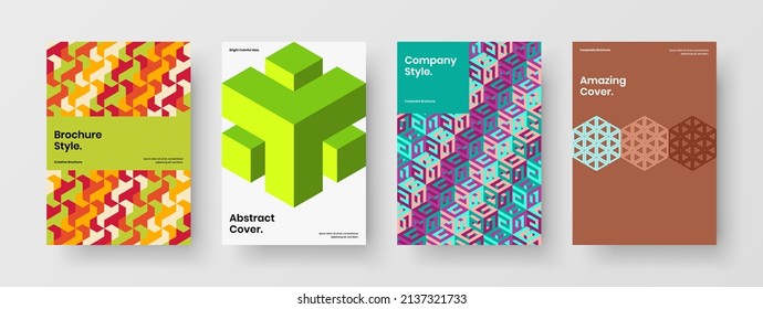 Amazing pamphlet vector design layout composition. Vivid mosaic pattern book cover illustration collection.