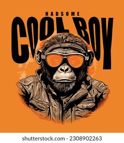 amazing pilot monkey handsome cool boy for t-shirt