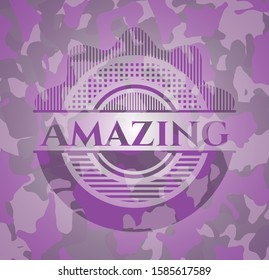 Amazing pink camouflaged emblem. Vector Illustration. Detailed.