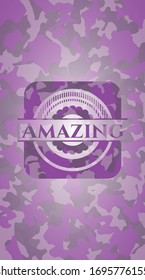 Amazing pink and purple written on a camo texture. Vector Illustration. Detailed.