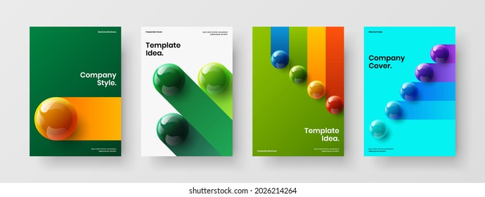 Amazing placard vector design illustration bundle. Abstract 3D balls company cover template set.