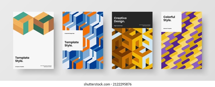 Amazing placard vector design illustration set. Multicolored mosaic shapes flyer concept collection.