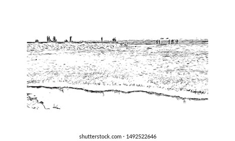 Amazing Places in Southern India. Madurai, Rameswaram, Kanchipuram, Mahabalipuram, Kochi, Kerala Backwaters, Trivandrum, Hampi, Aihole, Aihole, Pattadakal. Hand drawn sketch illustration in vector.