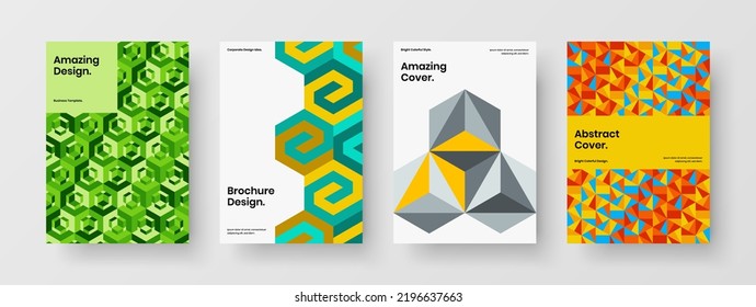 Amazing postcard A4 vector design concept bundle. Clean mosaic pattern leaflet illustration collection.