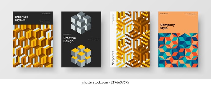 Amazing postcard A4 vector design layout bundle. Premium geometric hexagons catalog cover concept composition.