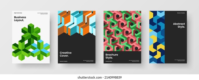 Amazing poster A4 vector design illustration collection. Simple mosaic hexagons handbill concept bundle.
