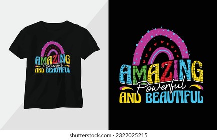 amazing powerful and beautiful - Autism t-shirt design concept. all designs are colorful groovy style and created using ribbon, puzzles, love, etc