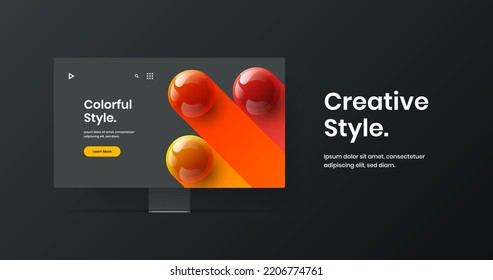 Amazing presentation vector design template. Bright desktop mockup landing page concept.