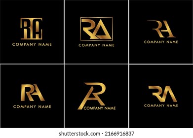 Amazing professional elegant trendy awesome artistic luxury gold color elegant set initial RA AR based logo Alphabet icon