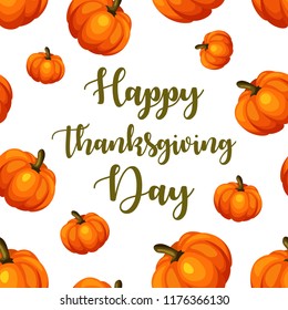 Amazing pumpkins on white background. Thanksgiving day poster or banner. Autumn holidays concept. Isolated vector Illustration. Design for web page, fabric, wallpaper, textile, invitations, flyers.