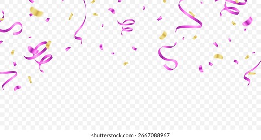 Amazing purple confetti background zigzag down for celebration. Vector illustration of festive decoration.