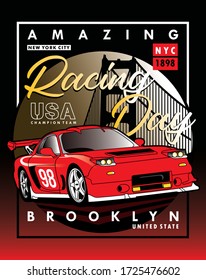 amazing racing day,vector typography car illustration design for printing