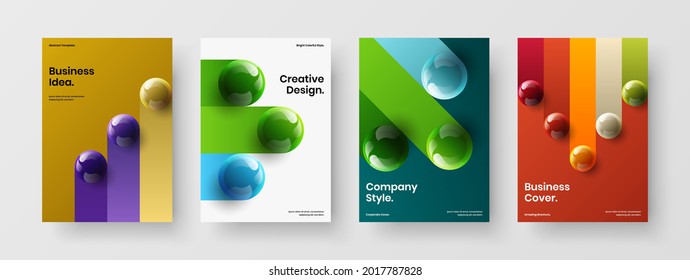 Amazing realistic balls company identity concept collection. Unique journal cover A4 design vector illustration bundle.