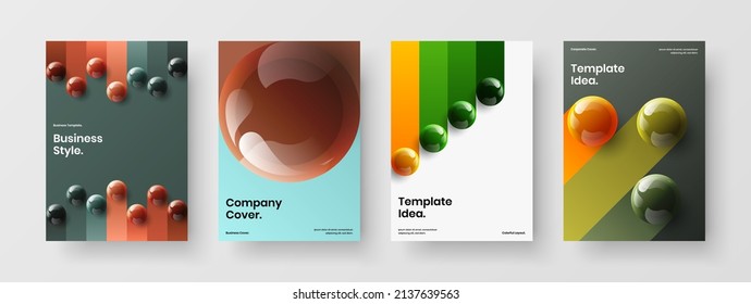 Amazing realistic balls handbill layout collection. Isolated catalog cover A4 design vector template set.
