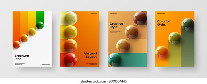 Increíble colección de pósters de orbes realistas. Juego de plantillas de diseño de vectores A4 para portada de revista de moda.