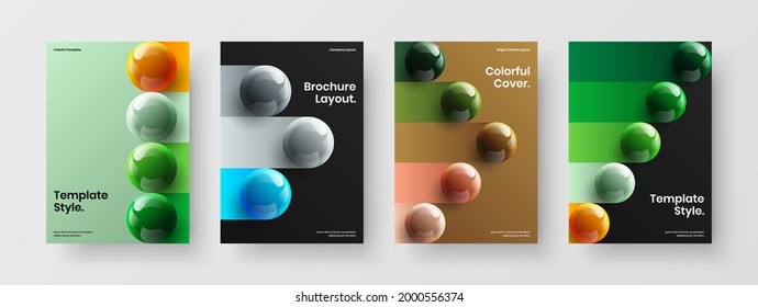 Increíble paquete de diseño de folletos de esferas realistas. Colección de ilustraciones vectoriales de diseño de portada de catálogo única.