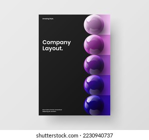 Amazing realistic spheres booklet template. Simple placard A4 design vector illustration.