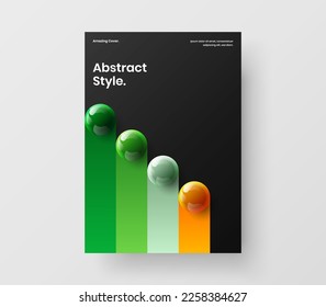 Amazing realistic spheres front page illustration. Abstract company cover vector design template.