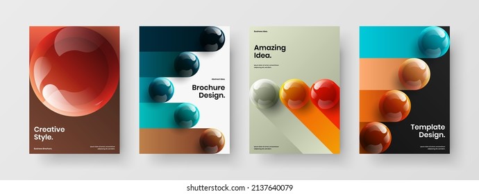 Amazing realistic spheres handbill concept set. Multicolored book cover design vector template composition.