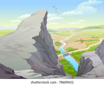 Amazing Rocky Hills , River and Vast Country Side