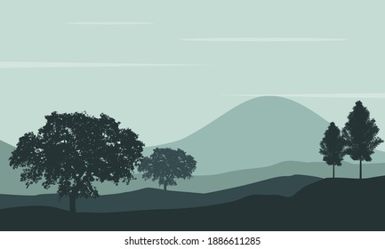 Amazing scenery of the countryside in the morning orning. Vector