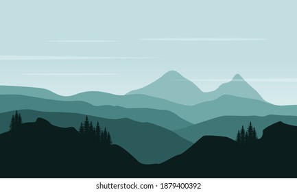 Amazing scenery mountains at sunrise. City vector