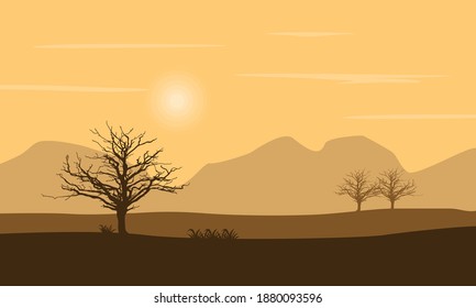 Amazing scenery of trees and mountains at sunset. City vector