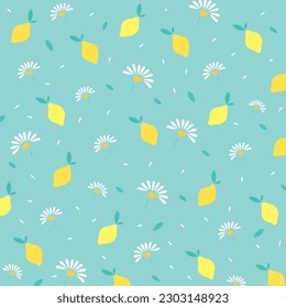 Impresionante patrón floral y frutal sin fisuras con colores vivos, flores y hojas sobre un fondo azul claro. La elegante plantilla para las impresiones de moda. Fondo floral moderno. Estilo popular.
