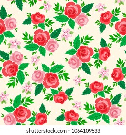 Amazing seamless floral pattern with bright colorful flowers and leaves on a blue background. The elegant the template for fashion prints. Modern floral background. Folk style.