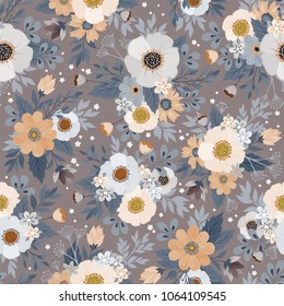 Amazing seamless floral pattern with bright colorful flowers and leaves on a blue background. The elegant the template for fashion prints. Modern floral background. Folk style.