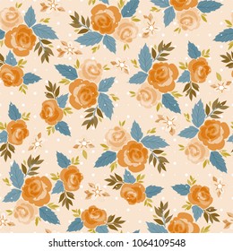 Amazing seamless floral pattern with bright colorful flowers and leaves on a blue background. The elegant the template for fashion prints. Modern floral background. Folk style.