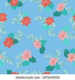 Amazing seamless floral pattern with bright small flowers. Folk style millefleurs. Elegant template for fashion prints. Plant background for textile, wallpaper, pattern fills, covers, surface