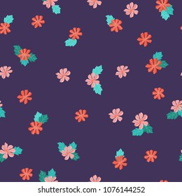 Amazing seamless floral pattern with bright small flowers. Folk style millefleurs. Elegant template for fashion prints. Plant background for textile, wallpaper, pattern fills, covers, surface