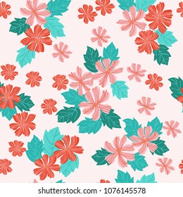 Amazing seamless floral pattern with bright small flowers. Folk style millefleurs. Elegant template for fashion prints. Plant background for textile, wallpaper, pattern fills, covers, surface