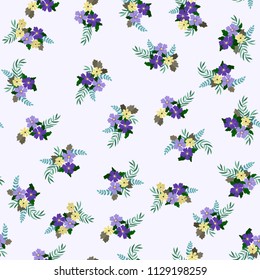 Amazing seamless floral pattern with bright colorful small flowers. Folk style millefleurs. Elegant template for fashion prints. Plant background for textile, wallpaper, covers, surface, print, wrap